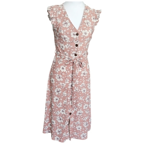 Monteau Dresses & Skirts - Monteau Los Angeles Floral Button-Front Tie-Waist Dress - Dusty Rose